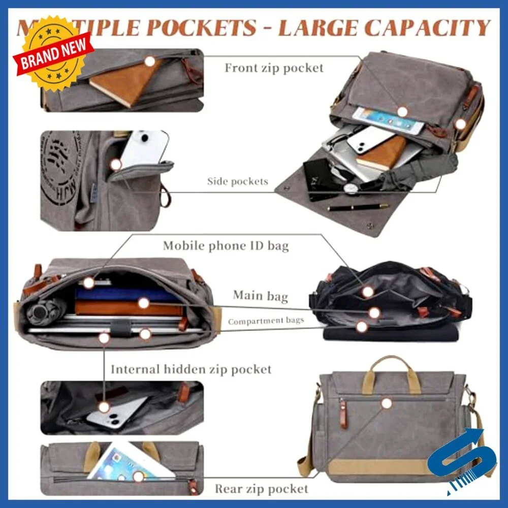 Canvas Messenger Bag Vintage Travel Shoulder Satchel Laptop Work Commute